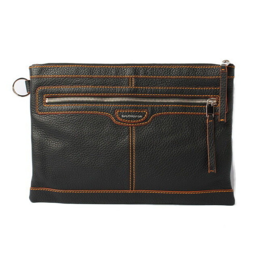 Balenciaga clutch Shoulder bag document Case Wallet leather black silver